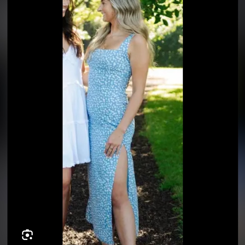 Beginning Boutique Blue & White Floral Nataliah Side Slits Midi Dress NWT Size 6 - Picture 3 of 16